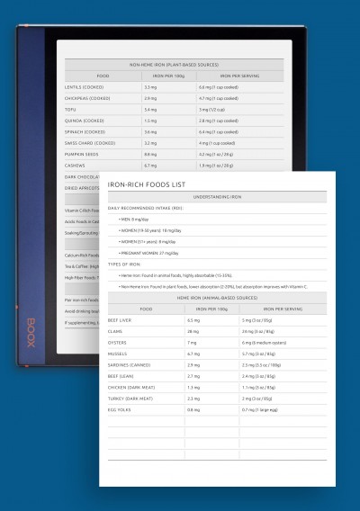 Iron-Rich Foods List template for BOOX Note