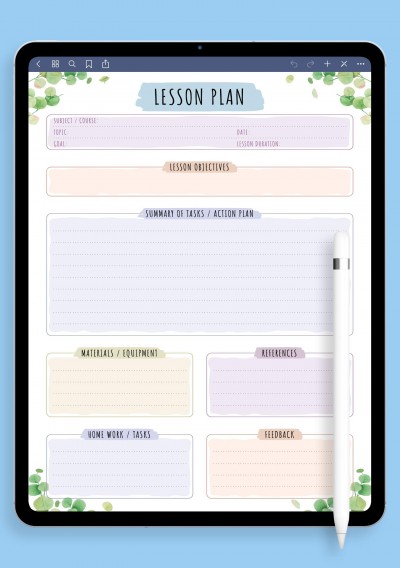 Lesson Plan - Floral Style Template for GoodNotes