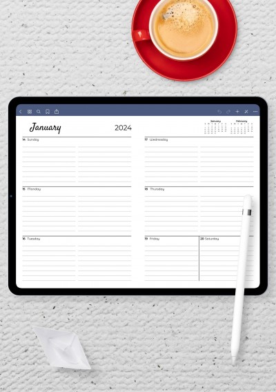 Lined Weekly Planner Template with Calendar for iPad