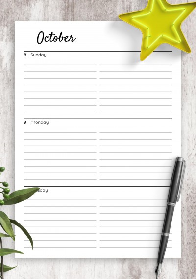 Download Lined weekly planner with calendar - Printable PDF