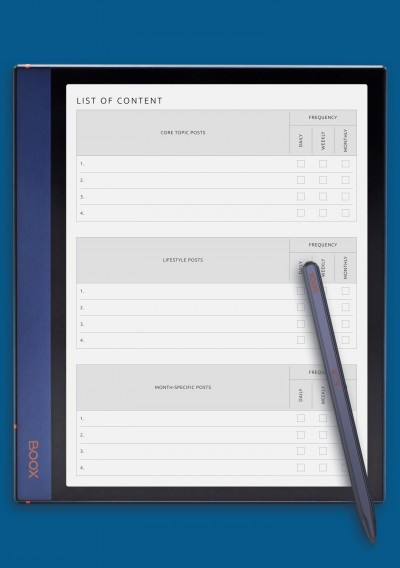 List of Content Template for BOOX Note