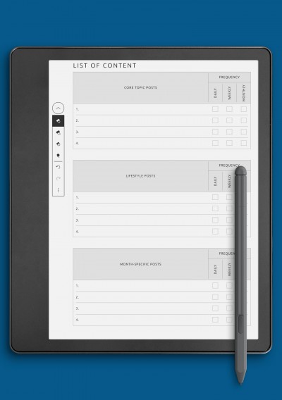 List of Content Template for Kindle Scribe