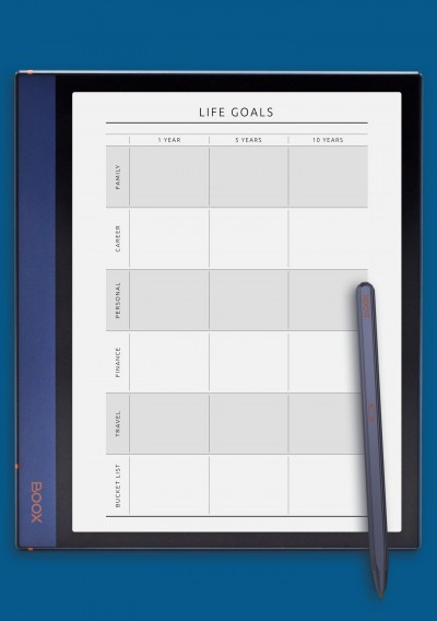 Long-Term Yearly Life Goals Simple Template for BOOX Note