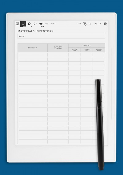 Supernote Materials Inventory Template