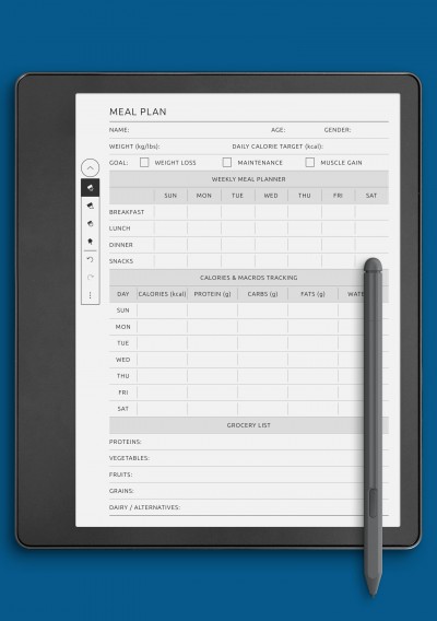 Meal Plan: Calories &amp; Macros template for Kindle Scribe