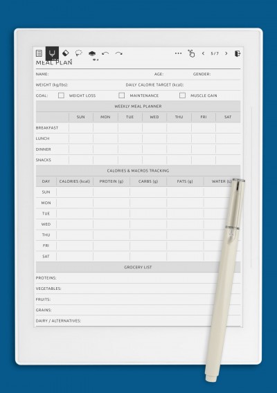 Meal Plan: Calories &amp; Macros template for Supernote