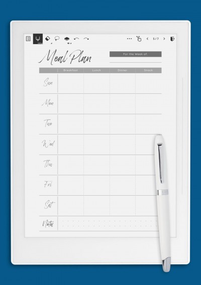 Meal Plan For The Week Template for Supernote A5X