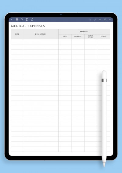 Medical Expenses Log Template for iPad