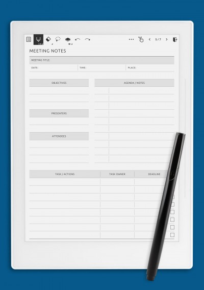 Meeting Agenda and Notes Template for Supernote