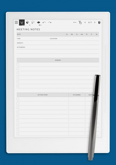 Meeting Notes with Agenda and Action Items Template for Supernote
