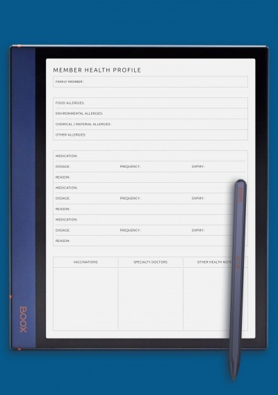 BOOX Note Air Member Health Profile Template