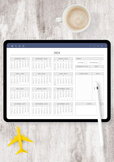 Horizontal Menstrual Cycle Calendar Template for GoodNotes