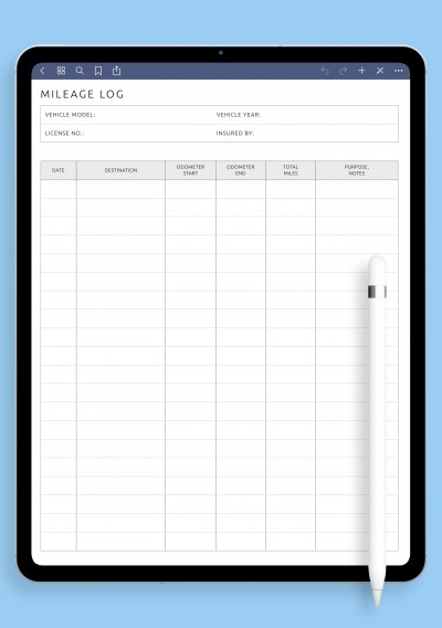 iPad Pro Mileage Log Template