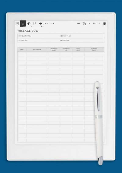 Mileage Log Template for Supernote A5X