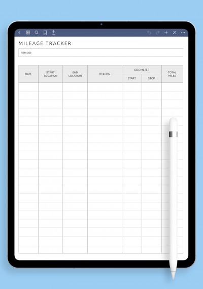 Mileage Tracker Template for GoodNotes