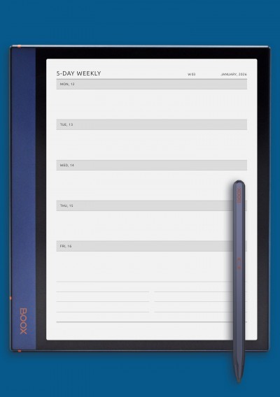 Minimal 5-Day Weekly Layout template for BOOX Note