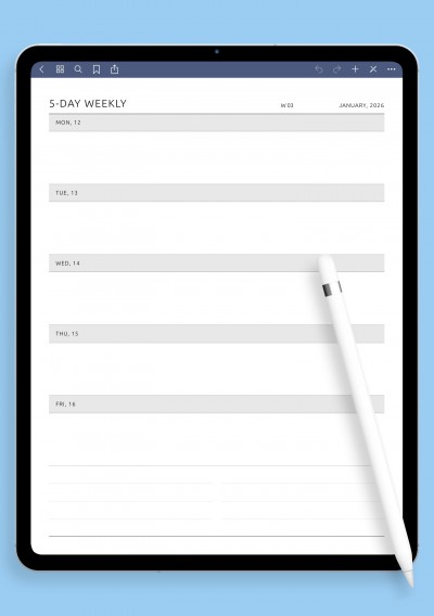 Minimal 5-Day Weekly Layout template for GoodNotes