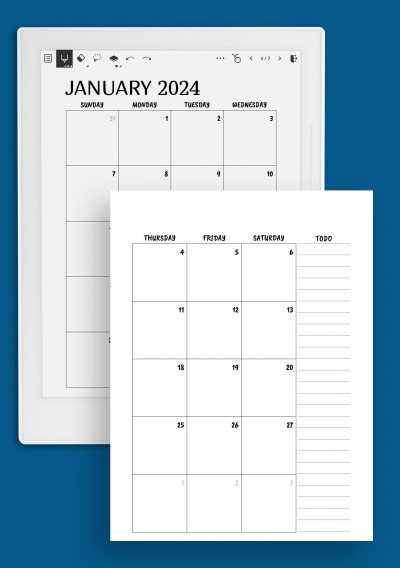 Minimal monthly calendar Template for Supernote