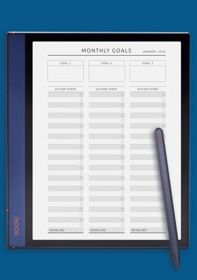 Minimal Monthly Goal Tracker template for BOOX Note