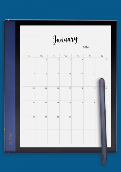 BOOX Note Air Minimalist Monthly Calendar Template 