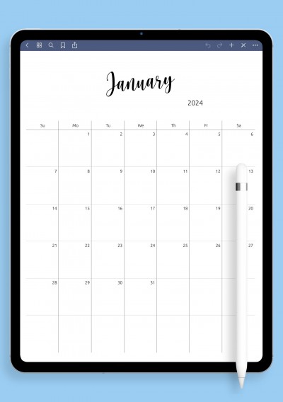 Minimalist Monthly Calendar Template for iPad