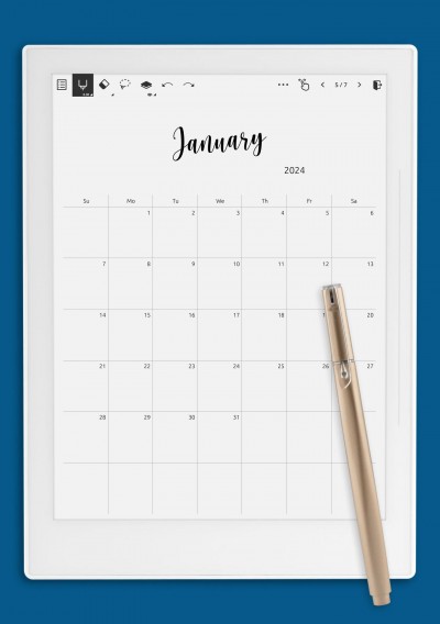 Minimalist Monthly Calendar Template for Supernote