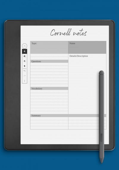 Modern Cornell Notes Template for Kindle Scribe