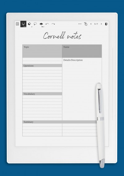 Modern Cornell Notes Template template for Supernote