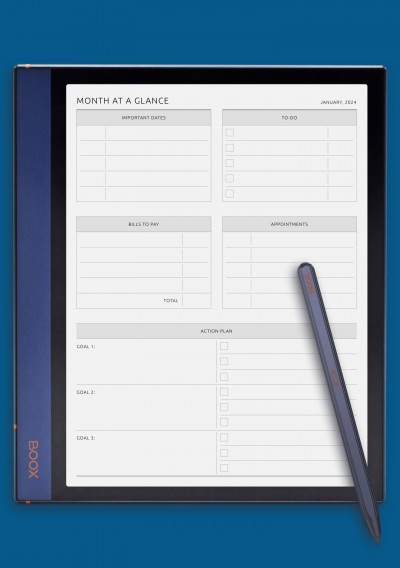 BOOX Note Air Month at a Glance with Action Plans Template