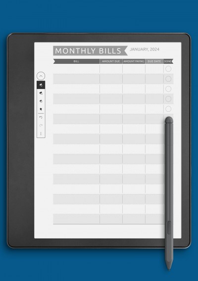Kindle Scribe Monthly Bills - Casual Style Template