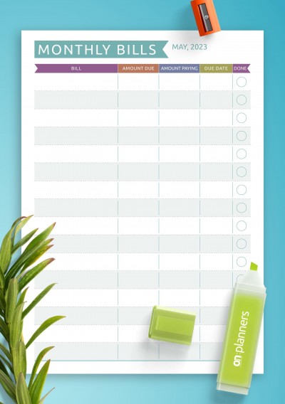 Download Monthly Bills - Casual Style - Printable PDF