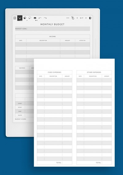 Supernote A6X Monthly Budget and Expense Tracker Template