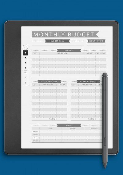 Monthly Budget - Casual Style Template for Kindle Scribe