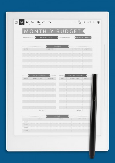 Monthly Budget - Casual Style Template for Supernote A5X