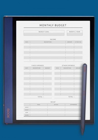 Monthly Budget - Original Style template for BOOX Note