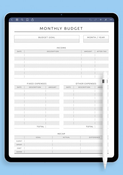 iPad Monthly Budget - Original Style Template