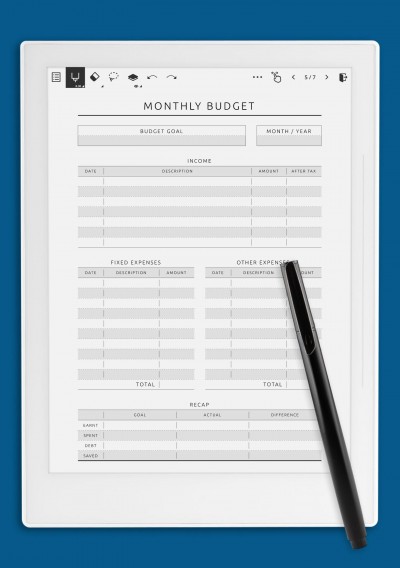 Supernote A6X Monthly Budget - Original Style Template