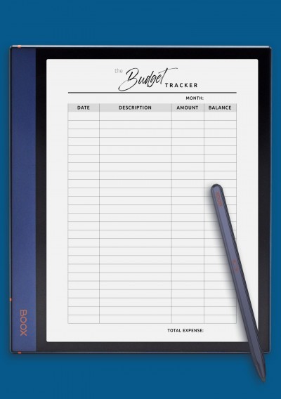 Monthly budget tracker template for BOOX Note