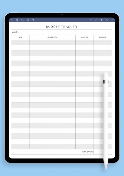 Monthly budget tracker template for Notability