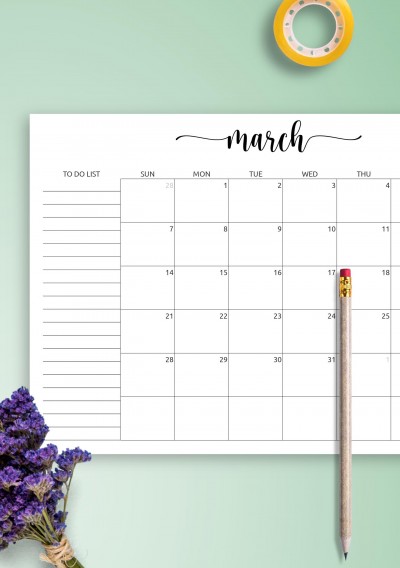 Download Printable Monthly Calendar with To-Do List PDF