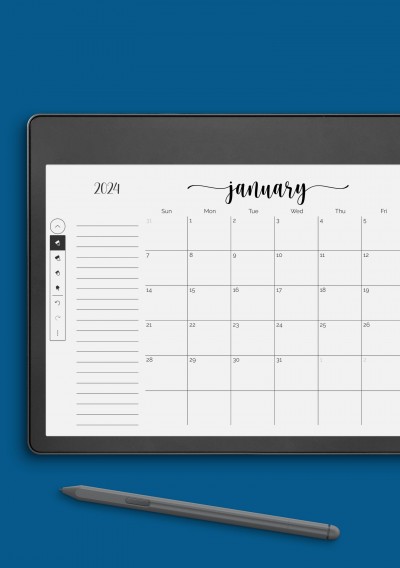 Amazon Kindle Monthly Calendar with Notes Section