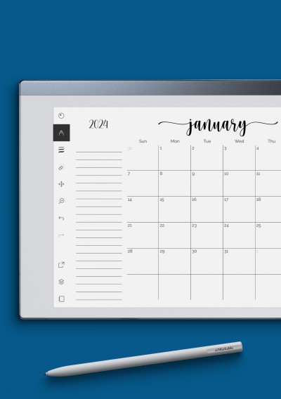 reMarkable Monthly Calendar with Notes Section