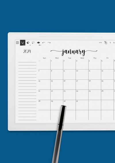 Monthly Calendar with Notes Section Template for Supernote