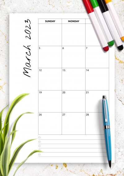 Download Monthly calendar with notes - Printable PDF