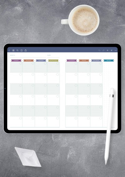 iPad Monthly Calendar Planner Undated - Casual Style Template