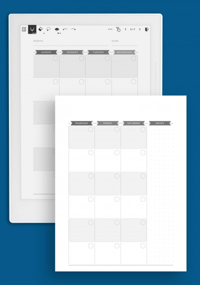 Monthly Calendar Planner Undated - Casual Style Template for Supernote A5X