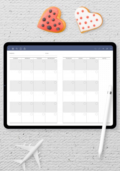 Monthly Calendar Planner Undated - Original Style Template for iPad