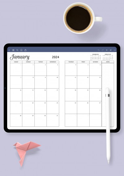 Monthly Calendar Template template for GoodNotes