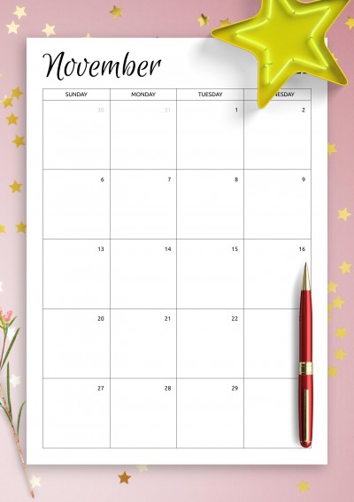 Download Monthly Calendar Template - Printable PDF