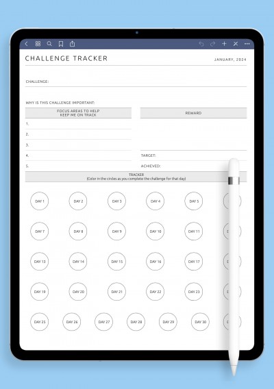 Monthly Challenge Tracker Template for iPad & Android